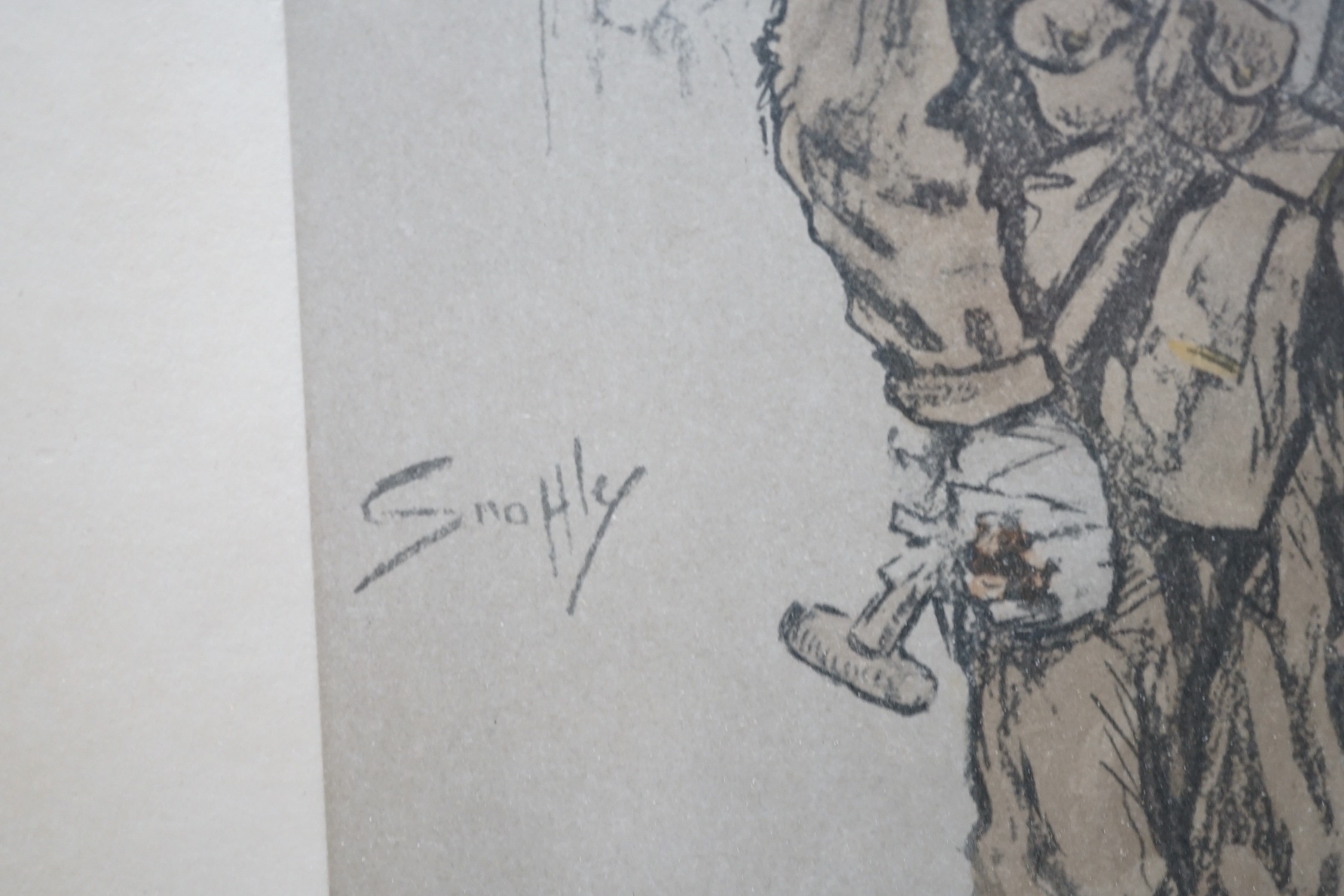 Charles Johnston Payne (Snaffles), two colour prints, 'Le Poilu' and 'Wipers', 43 x 34cm